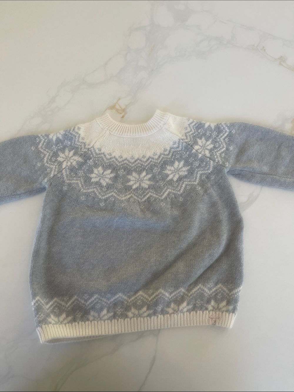 Kids' Nordic Snowflake Crewneck Sweater in Light Blue & White